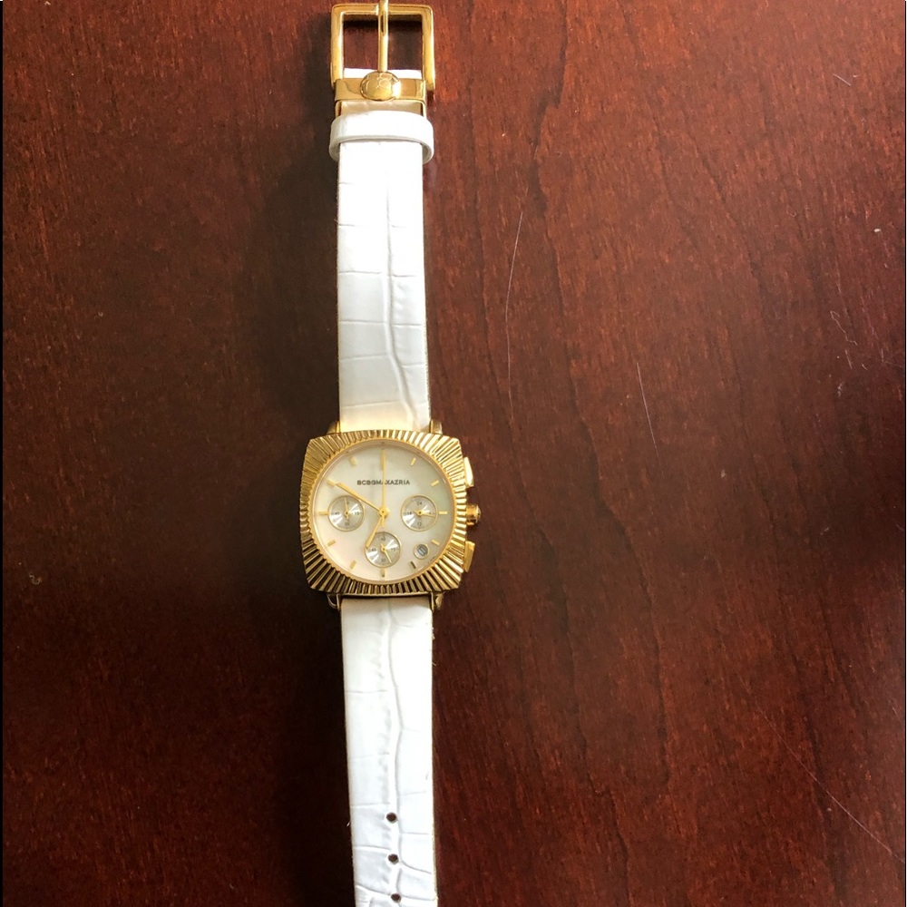 BCBG white and gold watch